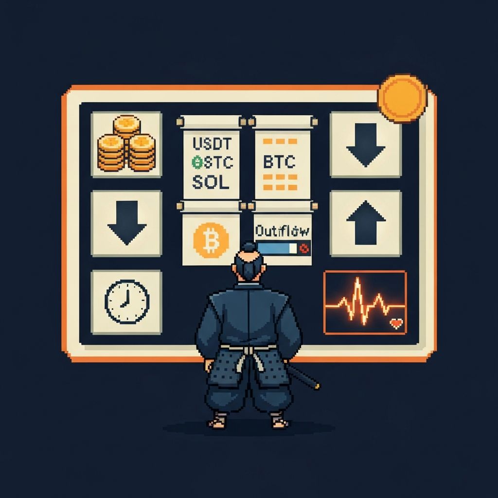 Самурай-аналитик у панели мониторинга кошельков — pixel art